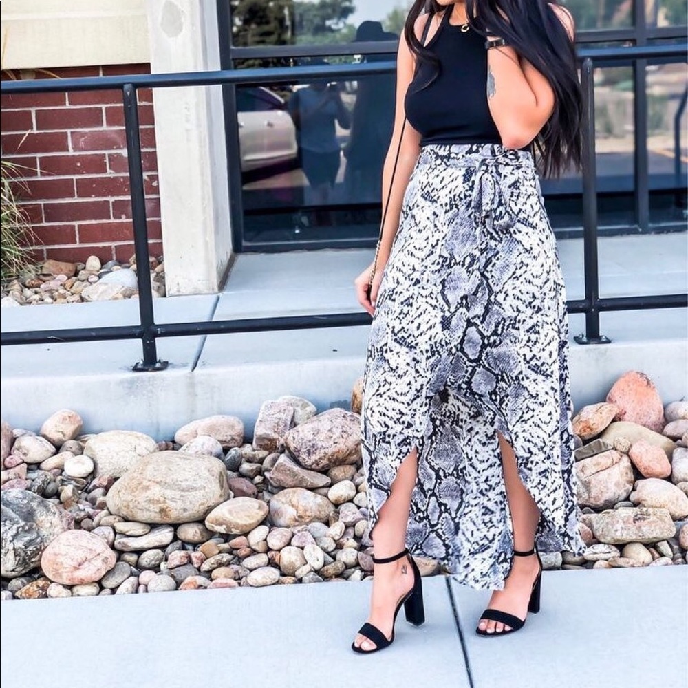 Snake skin ruffle wrap skirt